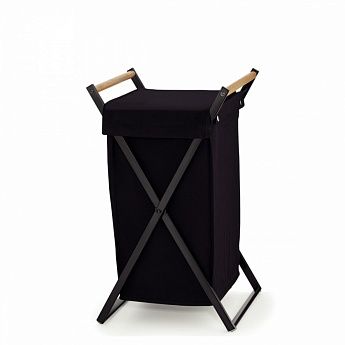 Корзина для белья с полотенцедержателем черная Oak, KELA 24262