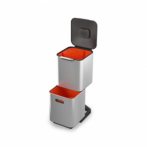 Контейнер для мусора с двумя баками 40 л. металлик Totem Compact, JOSEPH JOSEPH 30063