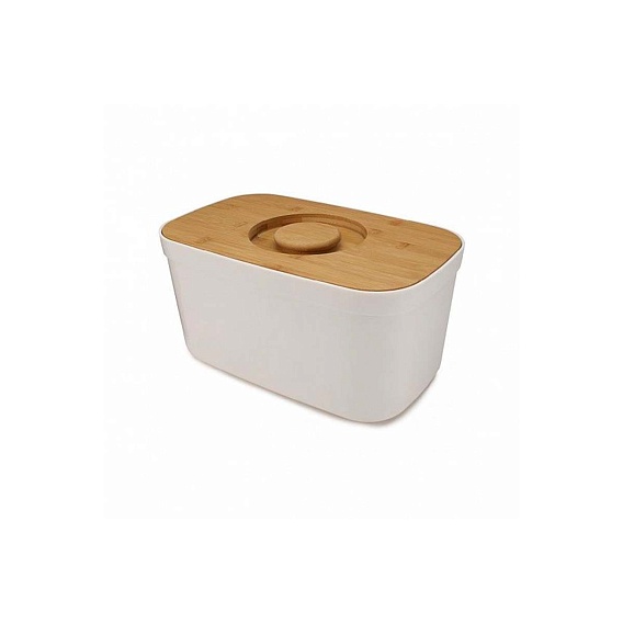 Хлебница пластиковая с разделочной доской из бамбука белая Bread Bin, JOSEPH JOSEPH 81097